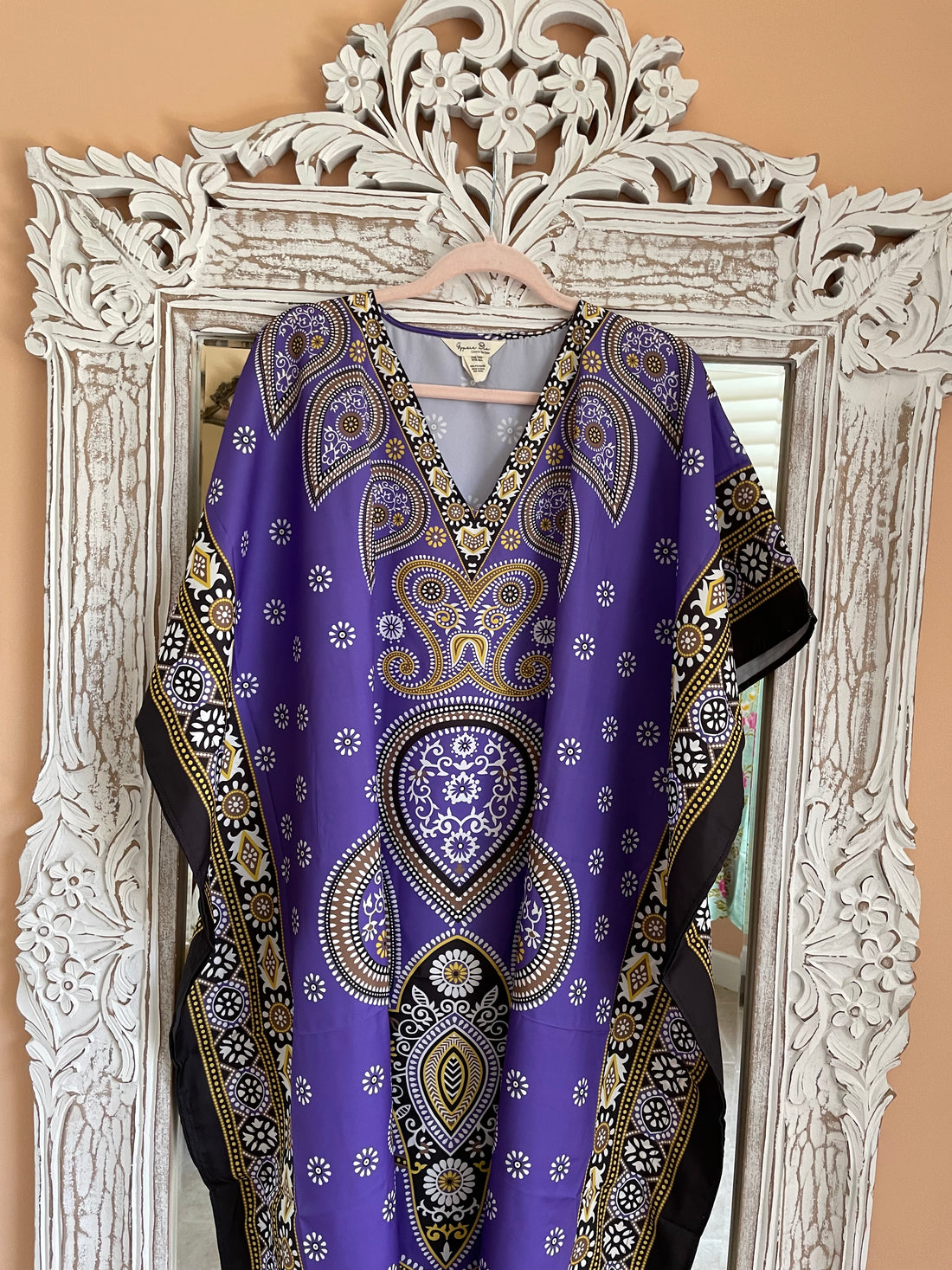 Purple Decorative Design Boho Maxi Caftan Beach Lounge Evening Dress Plus Size.