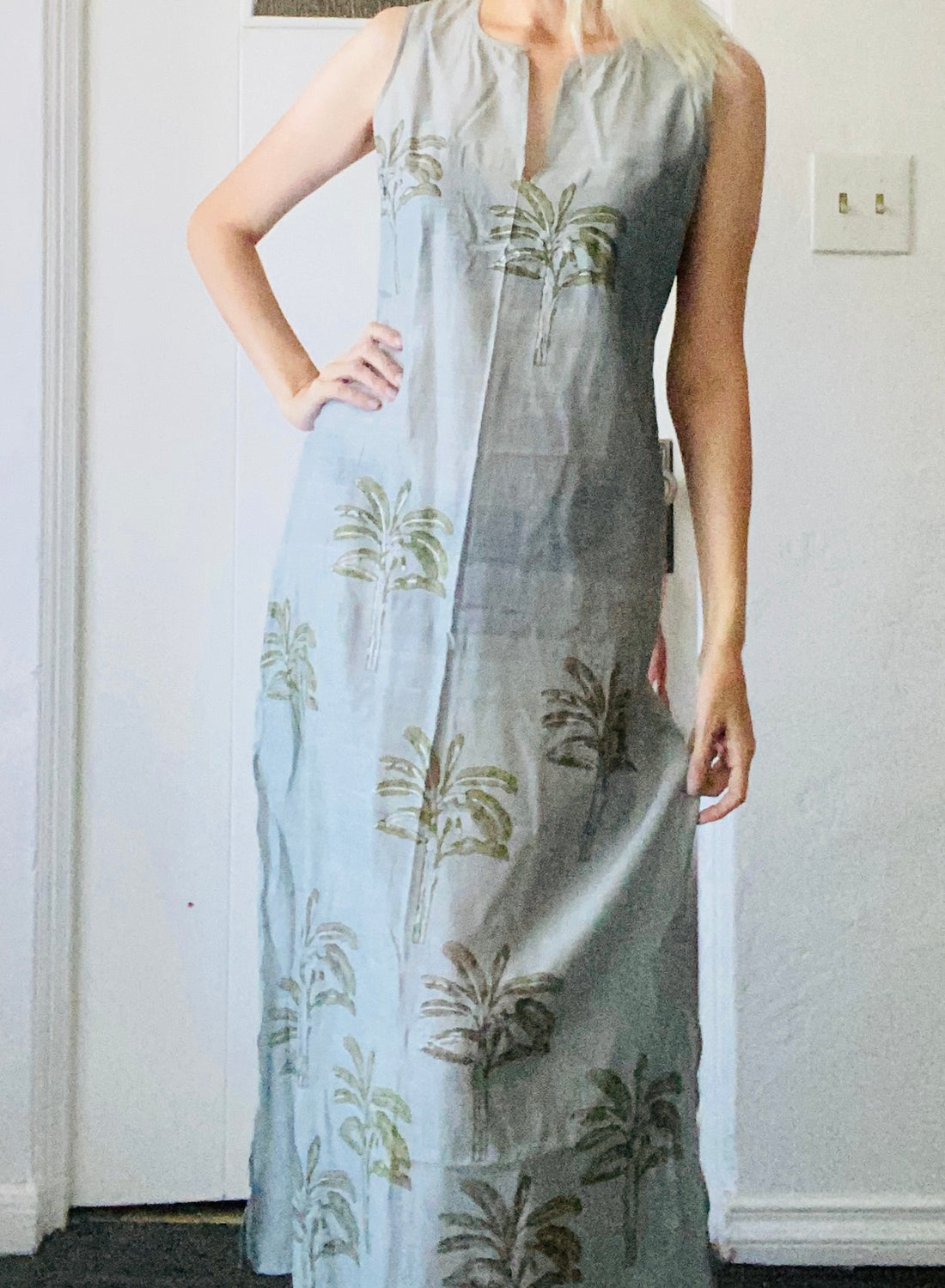2000s Designer Muriel Brandolini Palm Tree Print Dress S/M
