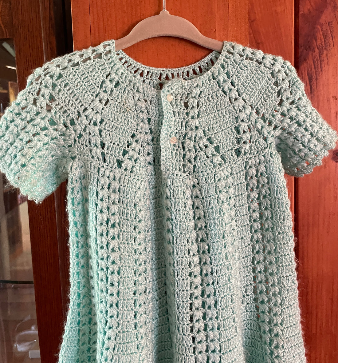50s Vintage Handmade Crochet Blue Infant Baby Girl Dress
