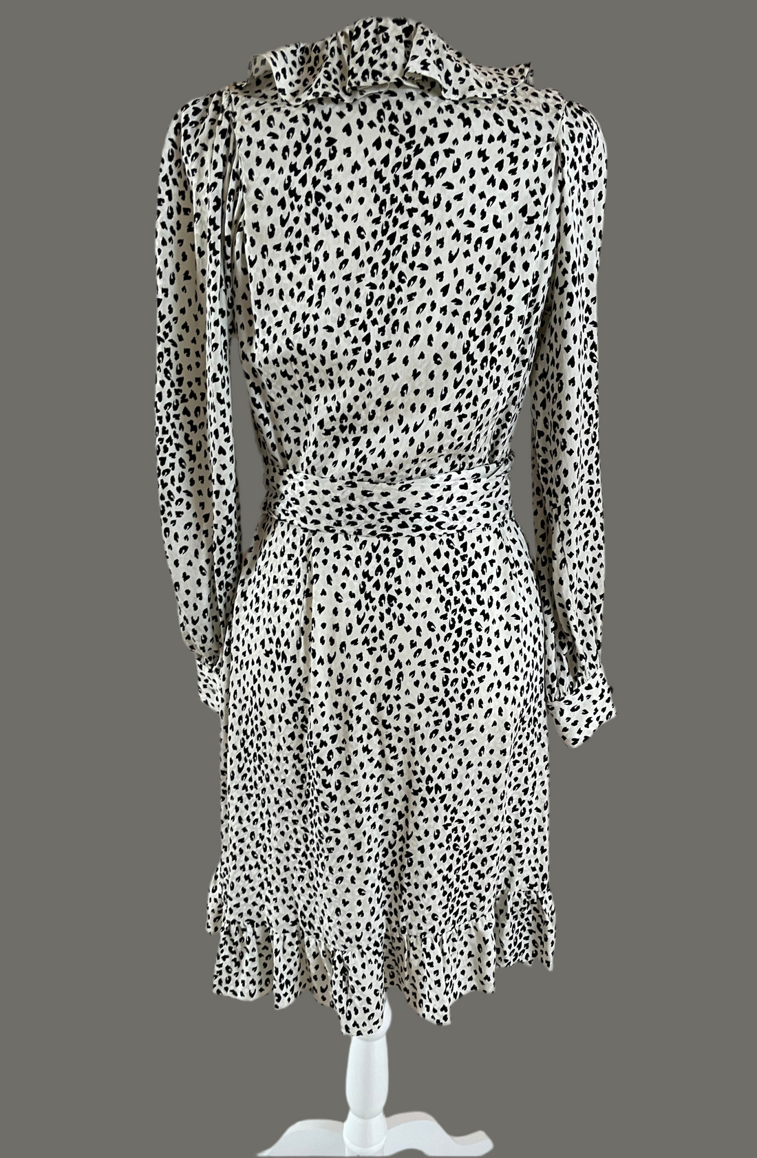 2000s Black Abstract Print Ruffles Tie Belt Wrap Dress S