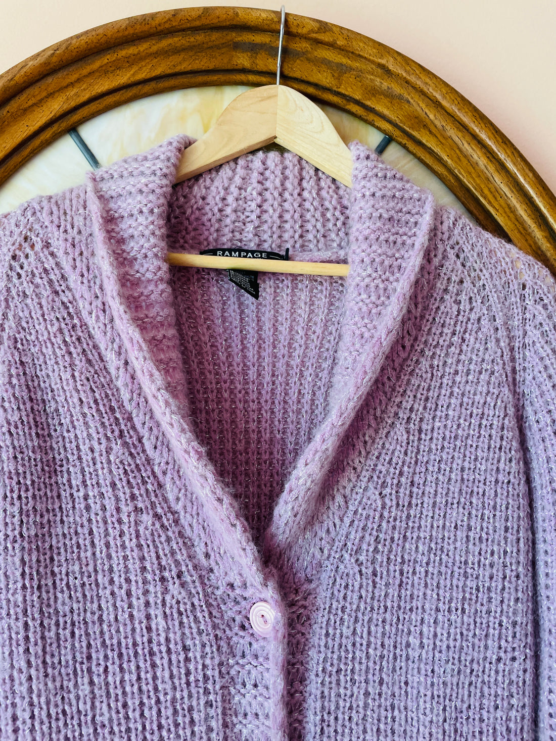 90s Vintage Rampage Mauve Acrylic Mohair Pockets Button Front Cardigan Knit Sweater M