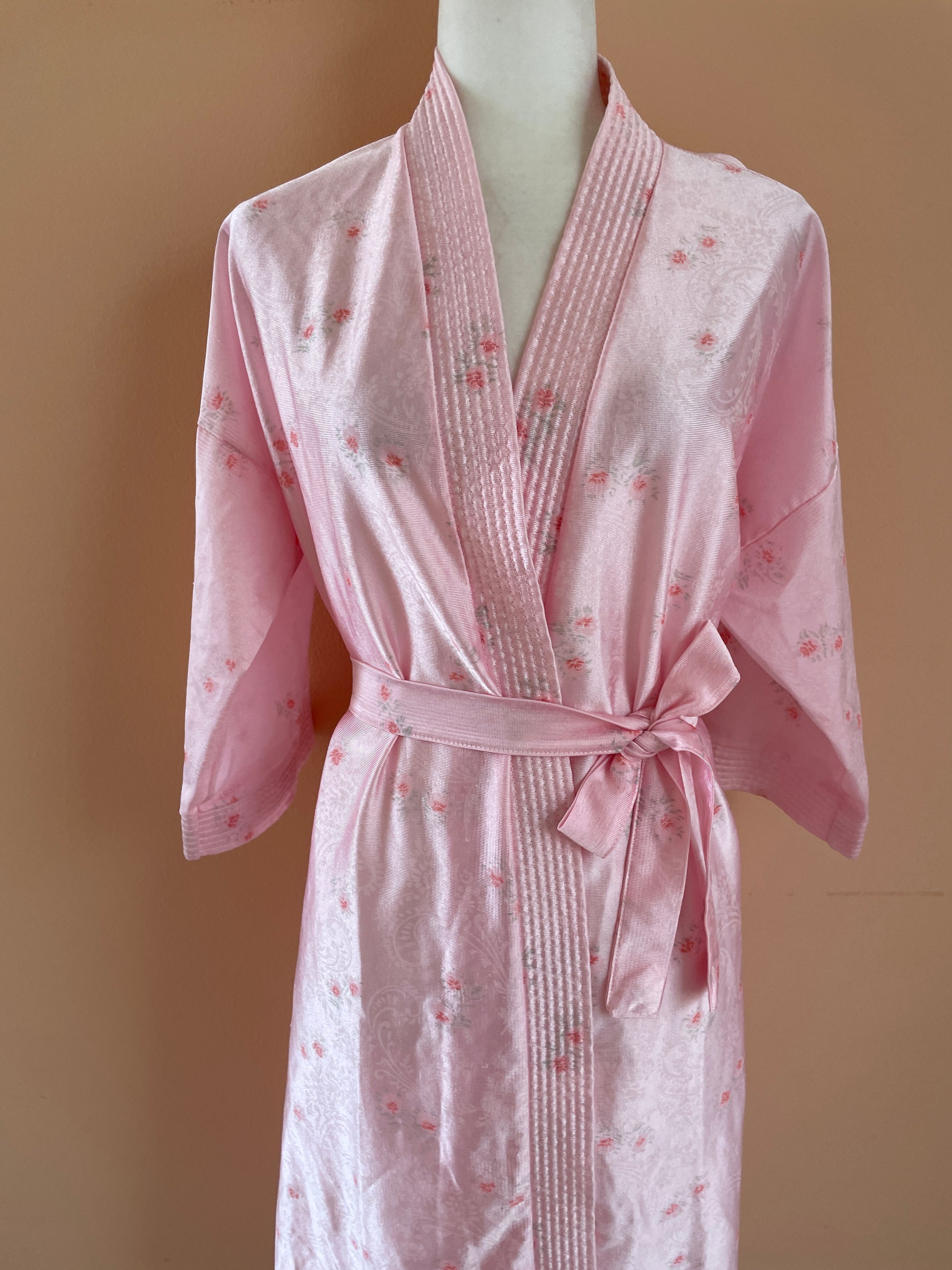  80s Romantic Court Pink Floral Lounge Lingerie Wrap Robe X/L