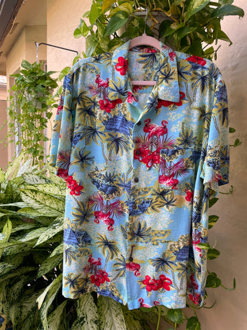 Vintage Flamingo Print Miami Men’s Shirt Lg/XL