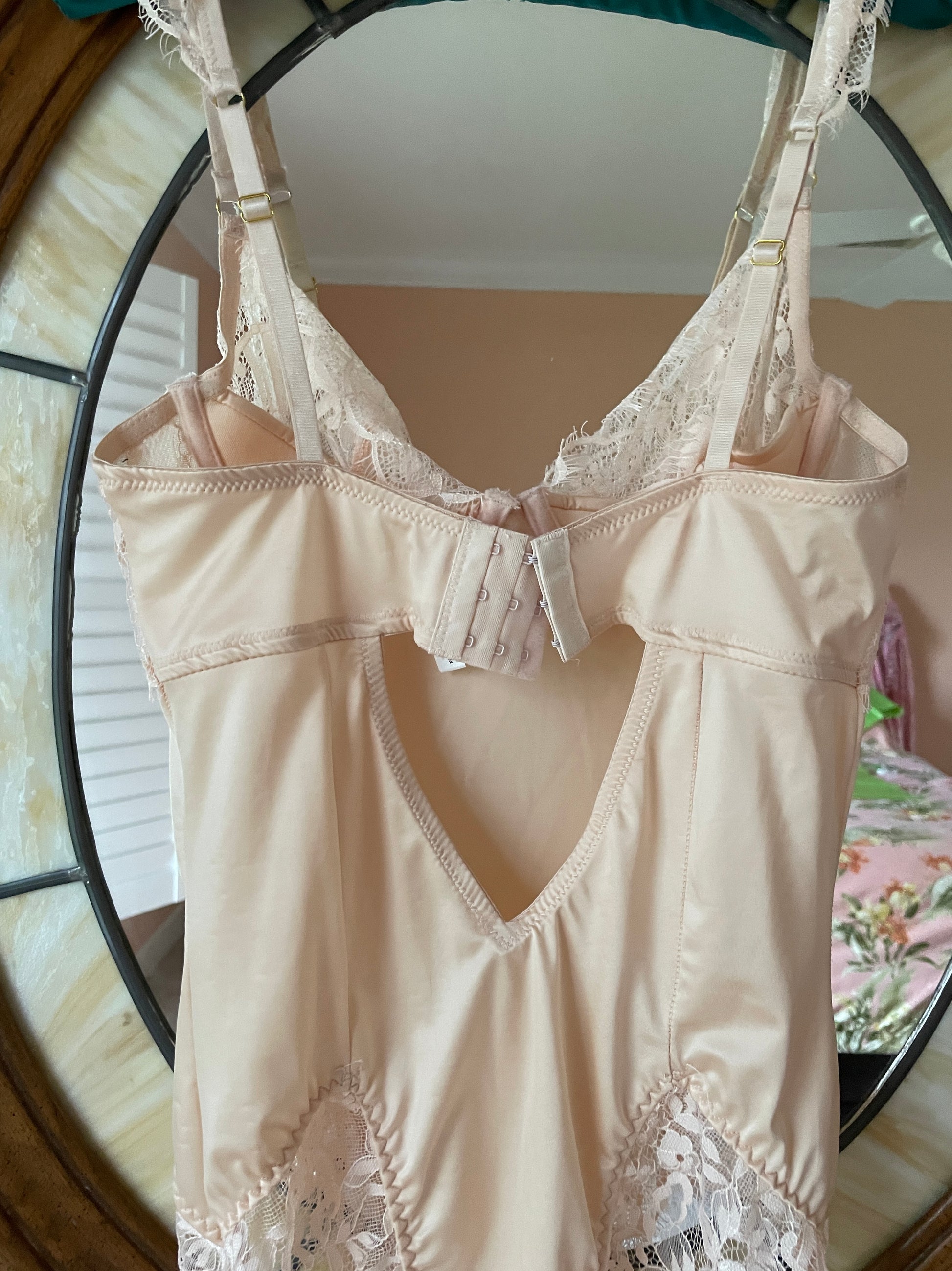  2000s Pink Lacy Lingerie Teddy Sm