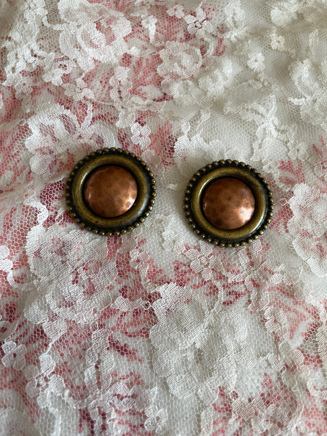 Vintage 80s Bronze Tone Button Clip Earrings