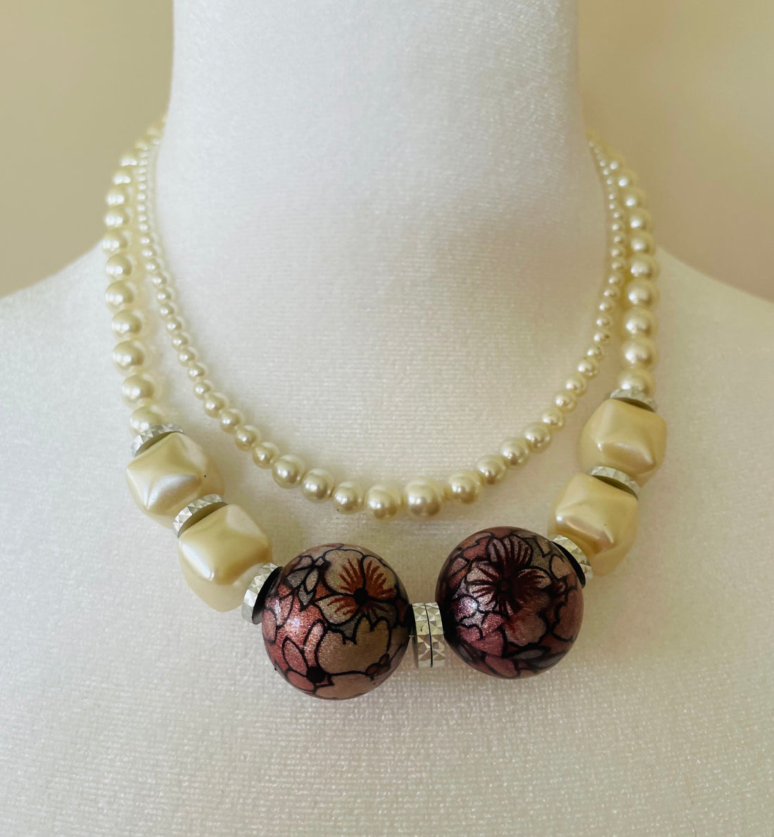80s Vintage 2 Faux Pearl Beaded Choker Necklaces
