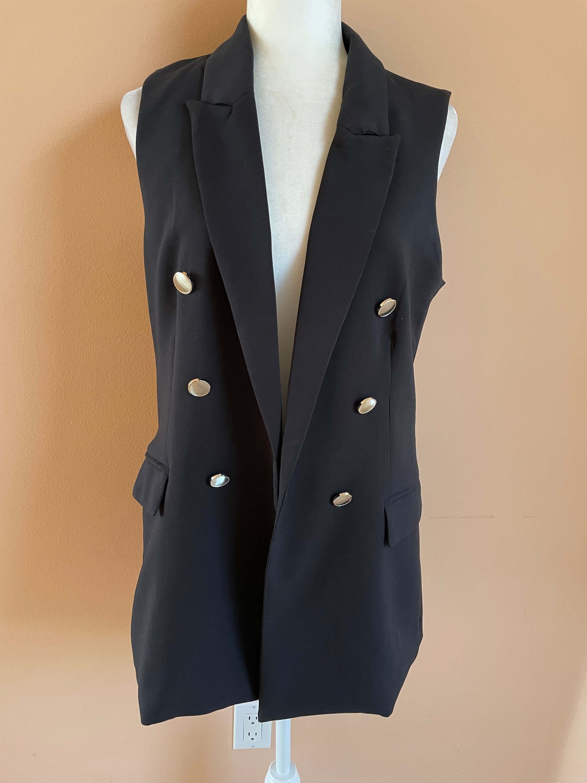 80s black sleeveless vest 80s Maison d’ Amelie Paris Black Sleeveless Stylish Vest M