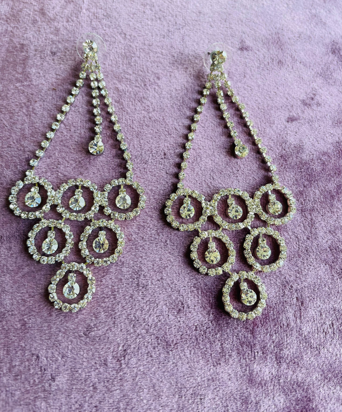 2000s Clear Rhinestone Glam Chandelier Pierced Earrings 5”