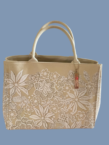 2000s Floral Open Top Canvas Designer Satchel Bag