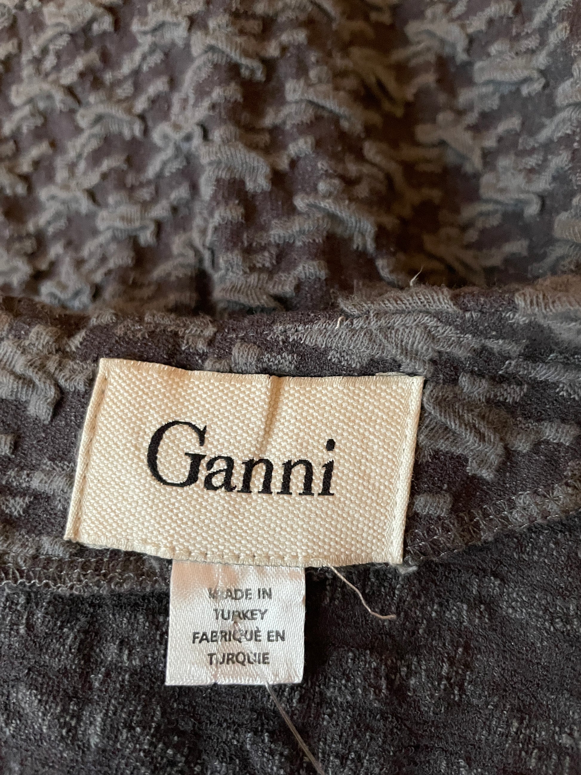 Ganni 2000s Gray Textured Design Short Sleeve Dress. S
