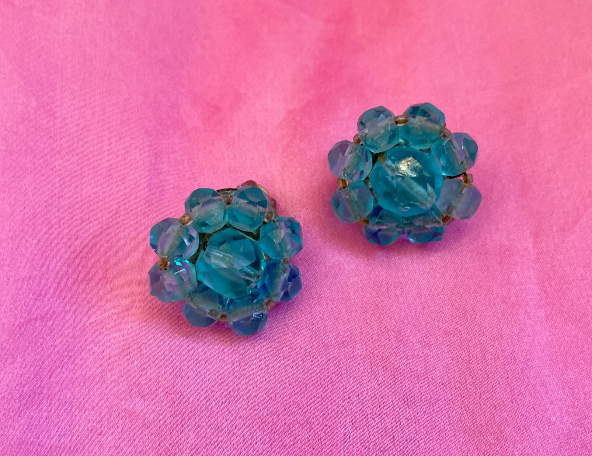 50s blue clip earrings  50s Blue Floral Acrylic Clip Earrings