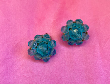 50s Blue Floral Acrylic Clip Earrings