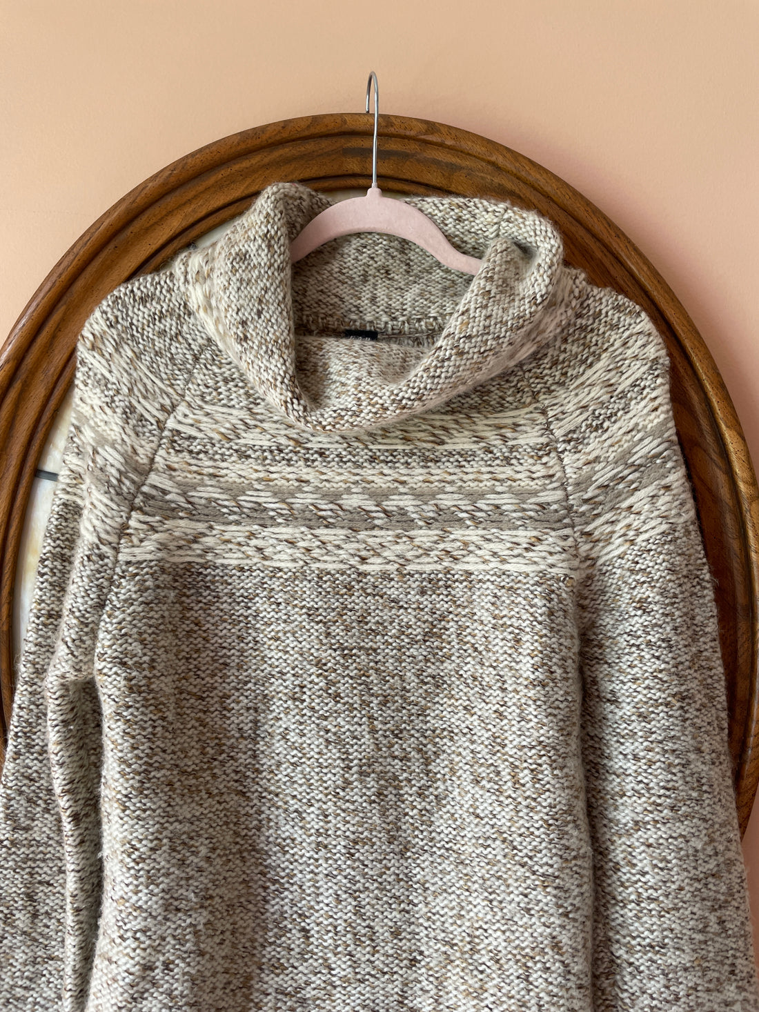 90s Vintage Gap Chunky Beige Wool Acrylic Cowl Collar Pullover Knit Sweater M