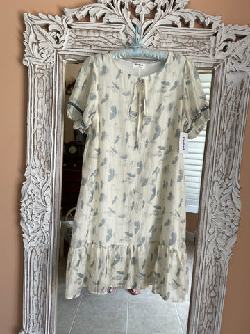 2000  Sheer Poly Blue Butterfly Print Lined Pretty Summer Dress S/M