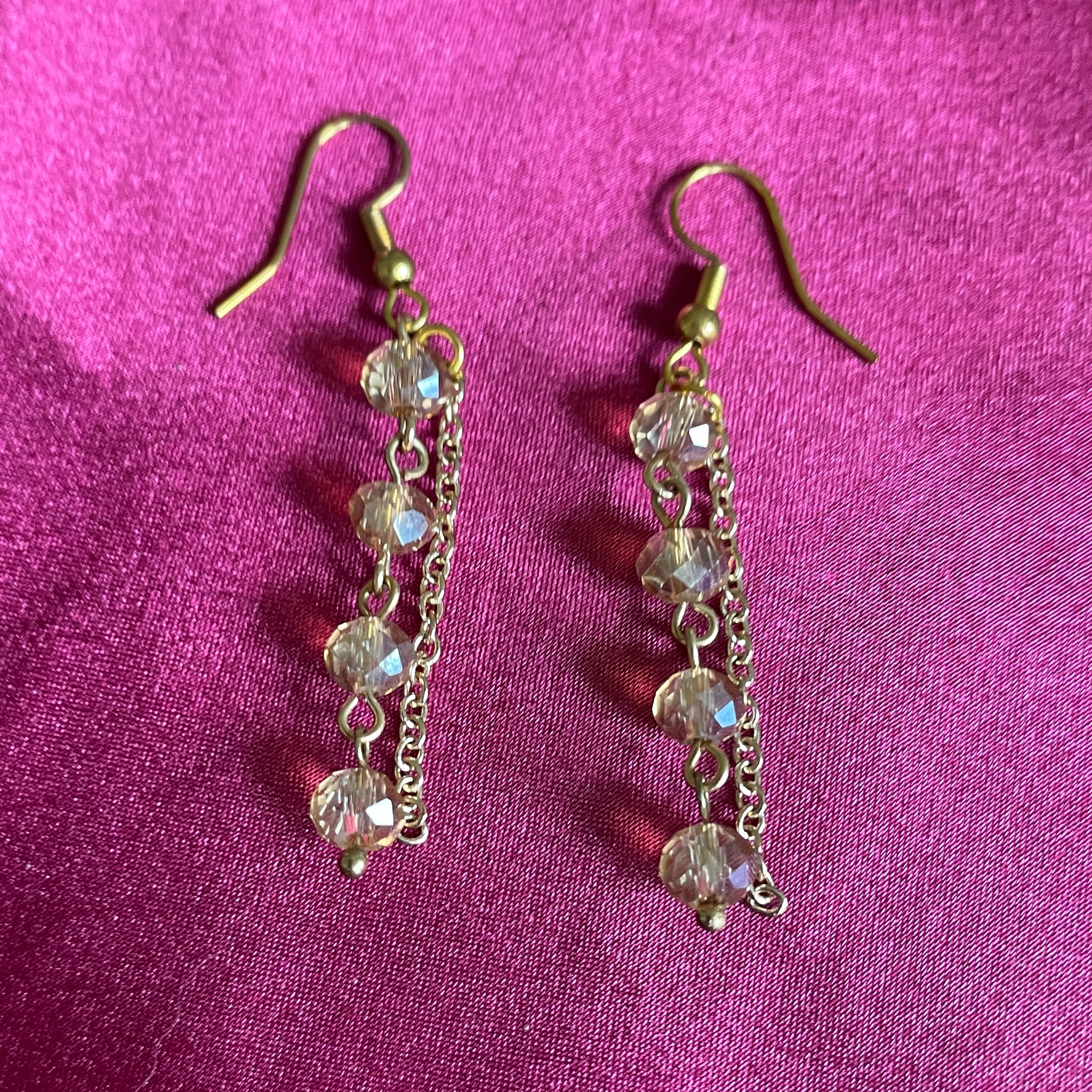 2000s Chain & Glass Beads Dangling Drop Pierced Earrings