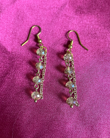 2000s Chain & Glass Beads Dangling Drop Pierced Earrings