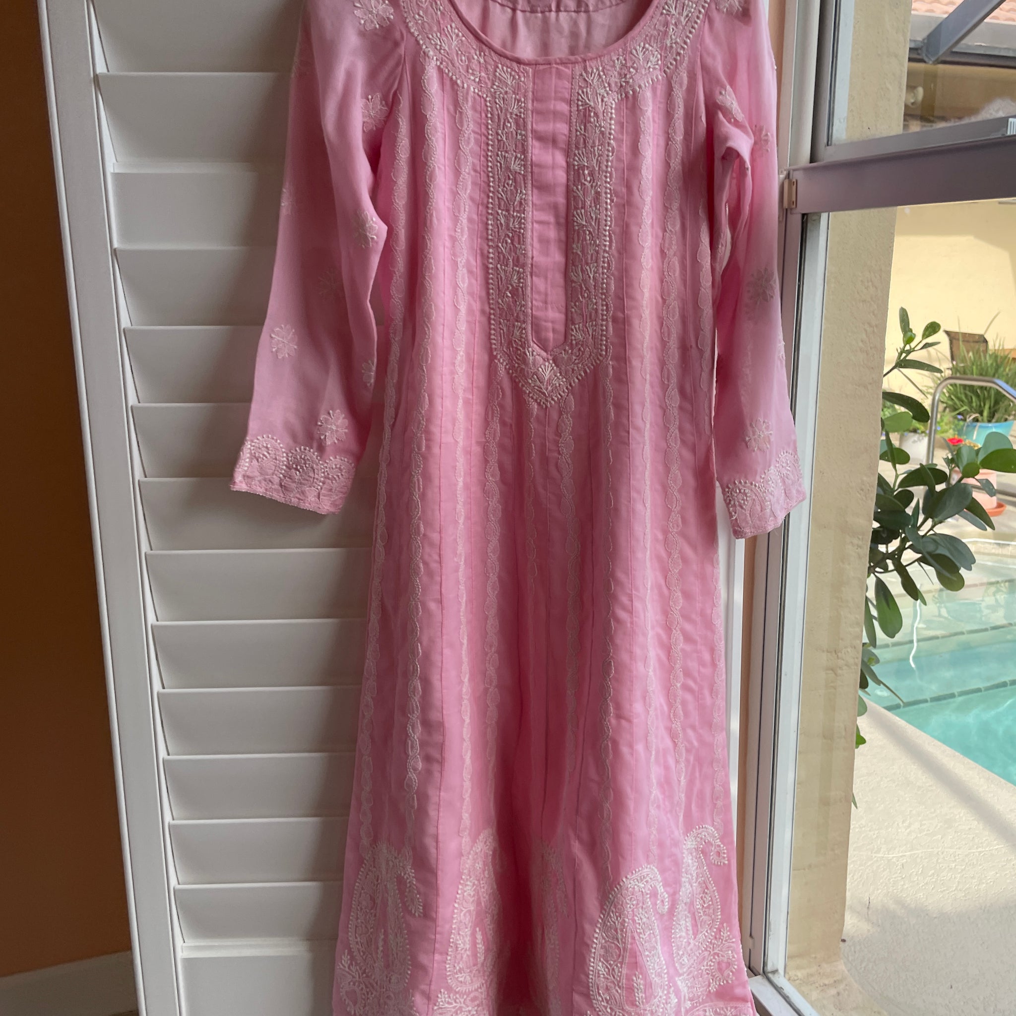 90s pink embroidery tunic dress