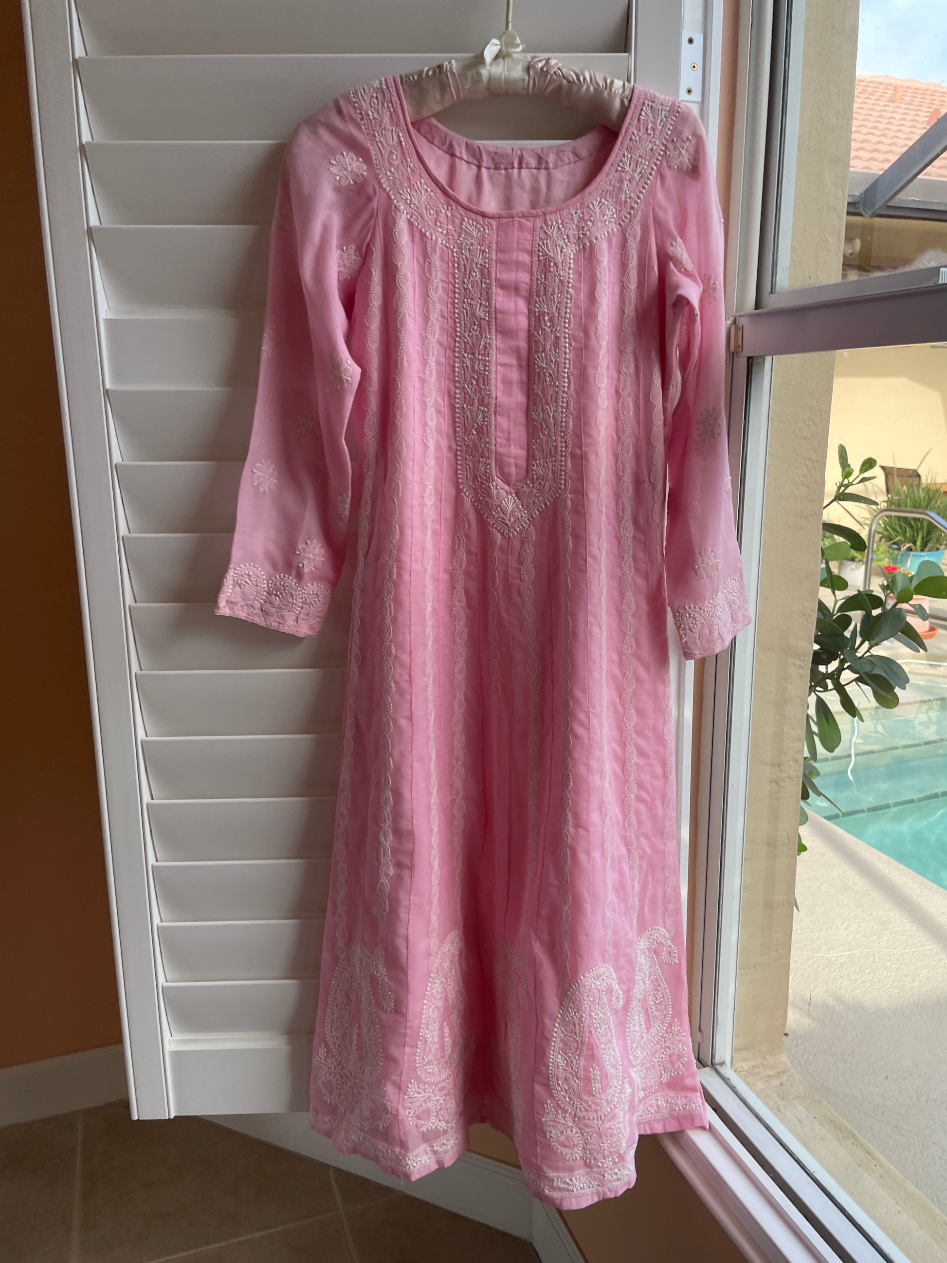90s pink embroidery tunic dress 90s Sweet Pink Embroidered Cotton Handmade Boho Midi Tunic Dress Sm