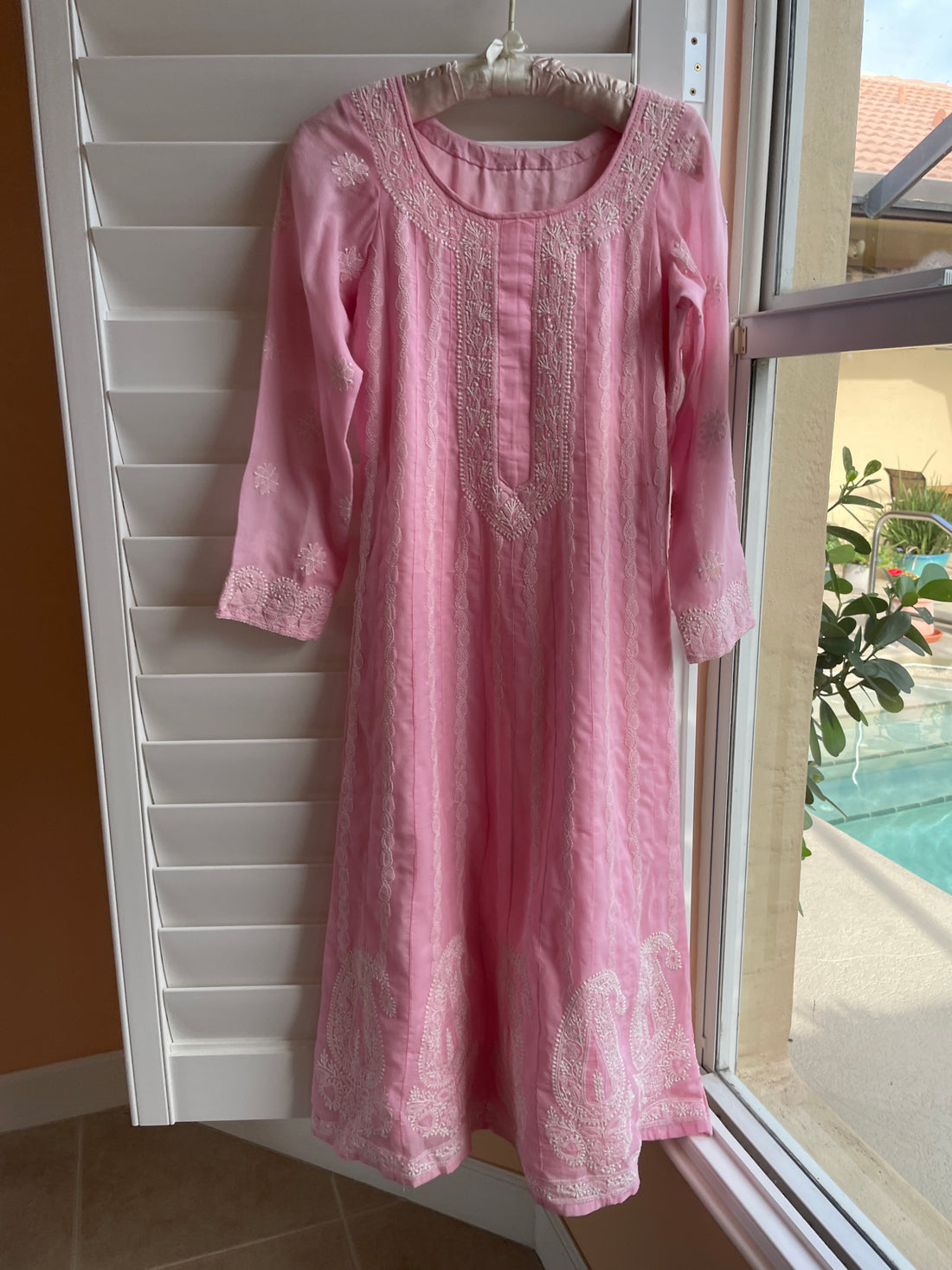 90s pink embroidery tunic dress