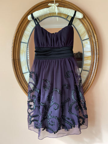 2000s Sheer Black Purple Pretty Party Dress S