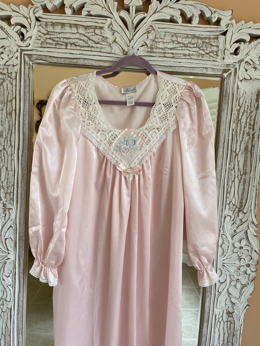 Vintage 80/90s Beautiful Pink Lace Floral Lingerie Robe Lg