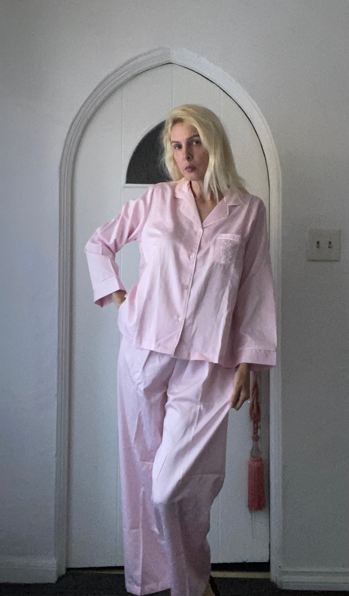 90s Miss Elaine Cotton Poly Pink 2 Piece Lounge Pajama Set M