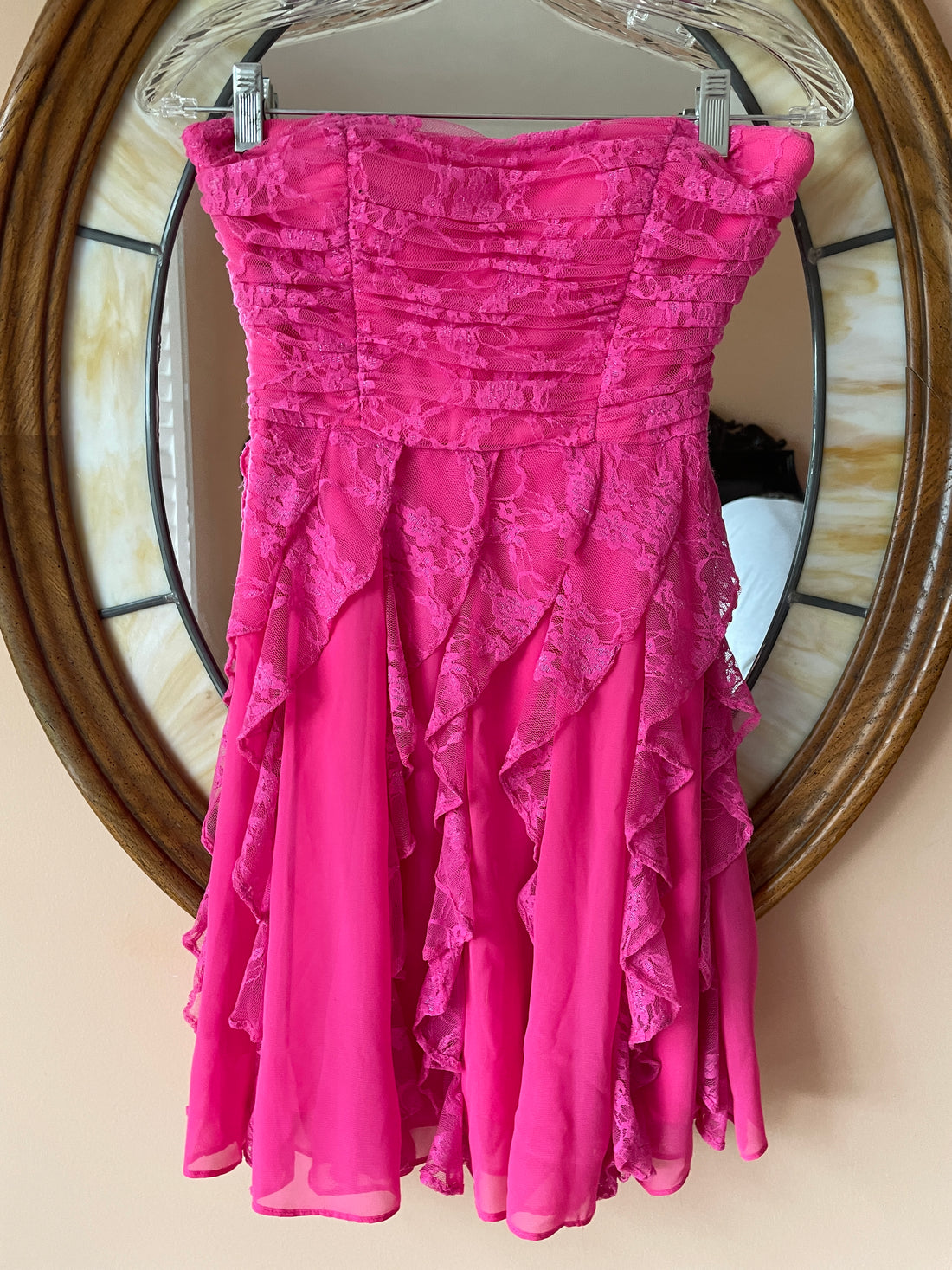 Hailey Logan by Adrianna Papell Strapless Lacy Pink Sheer Poly Lined Part Dress 10 Girls Size