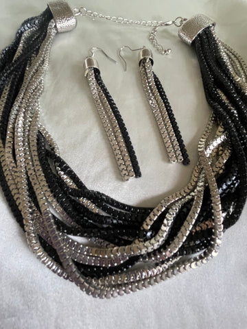 90s Multi Draped Chains Necklace  Earring Matching Set