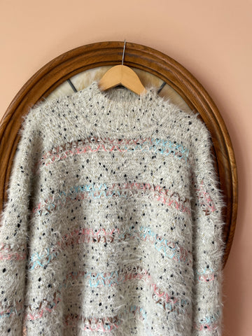 2000s Unique Cozy Acrylic Poly Blend Textured Knit Chunky Shaggy Pullover Sweater L