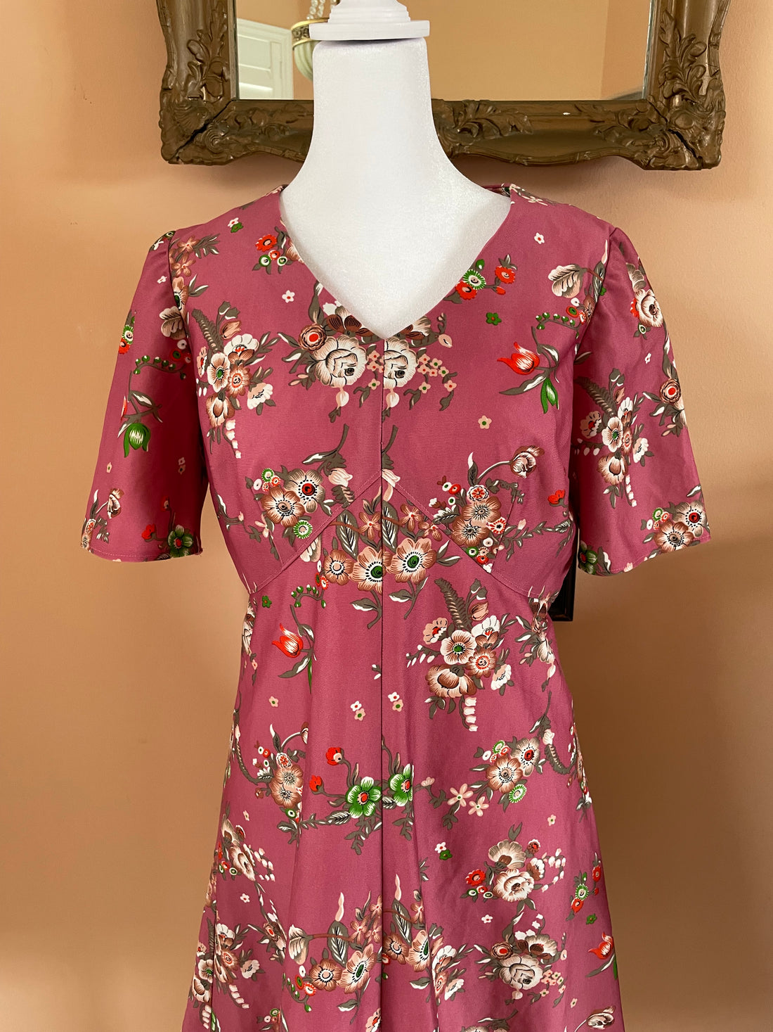 Vintage 70s Made by Grandma Floral Poly Handmade Dress M