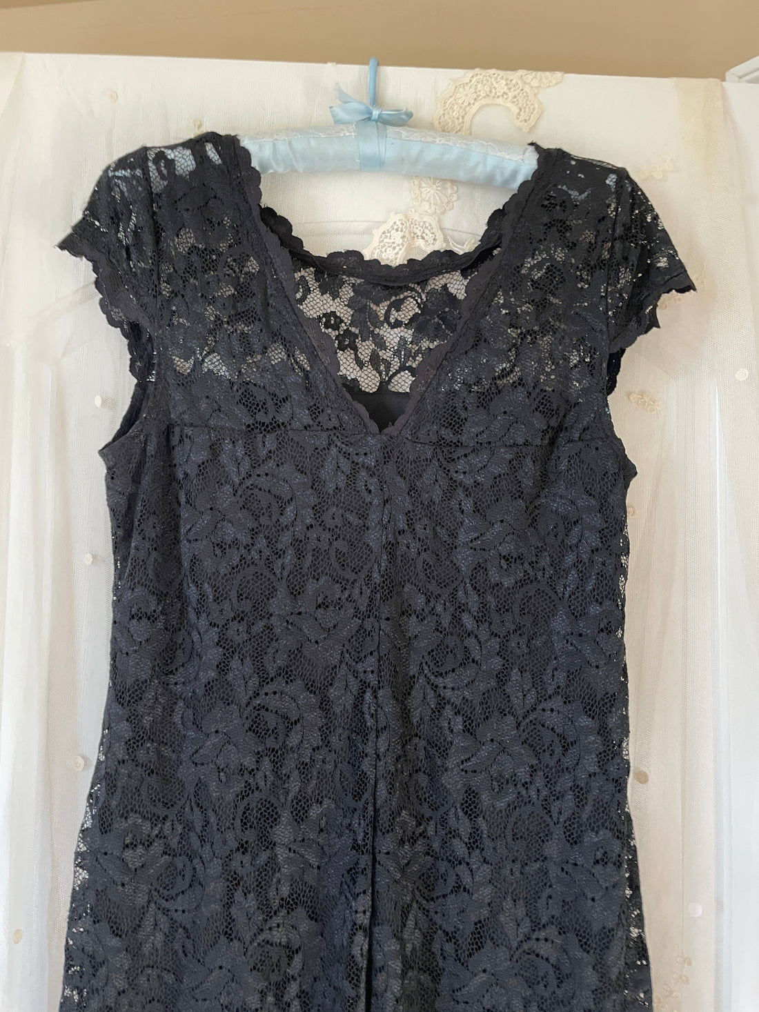 90s Vintage Black Lace Cocktail Party Dress