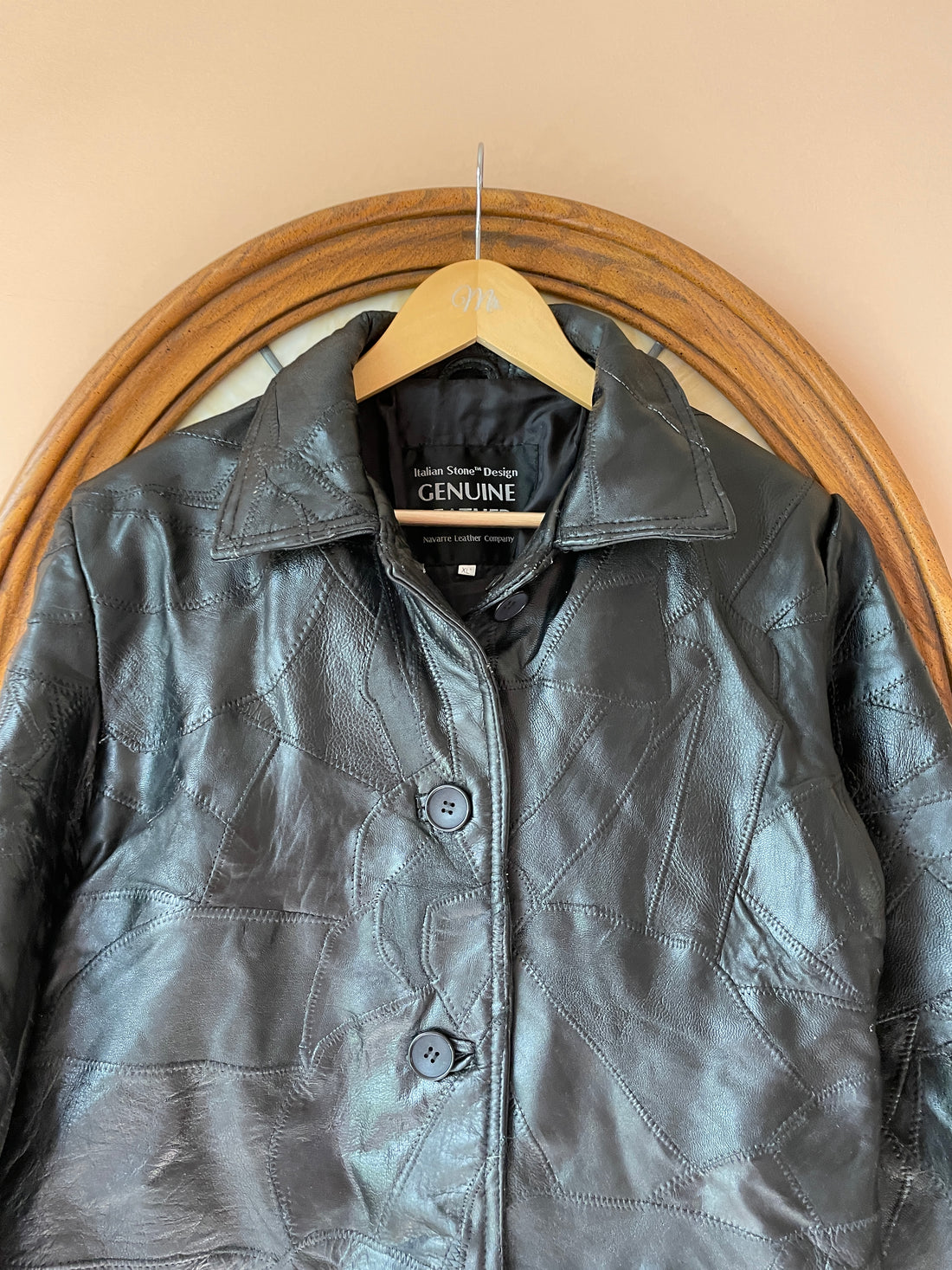 90s Navarre Co. Italian Stone Black Leather Jacket M/L