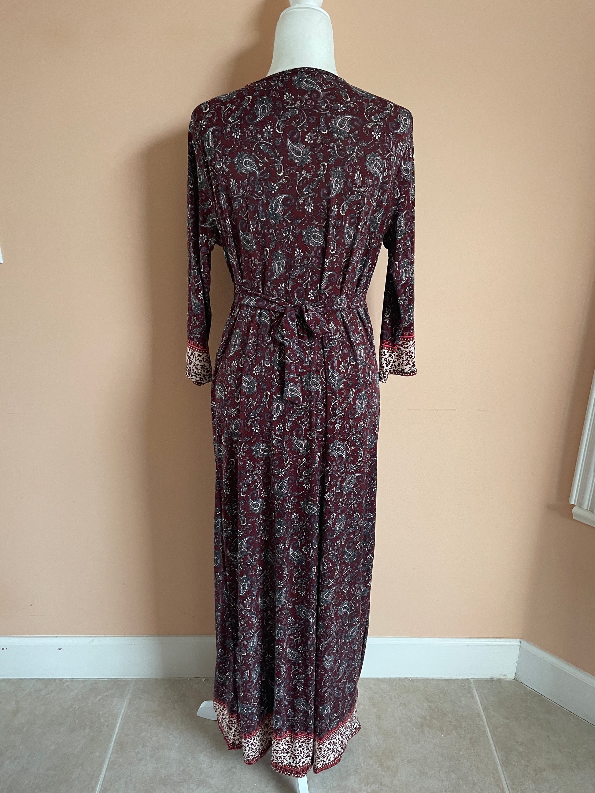 90s Burgundy Paisley Vintage Maxi Dress