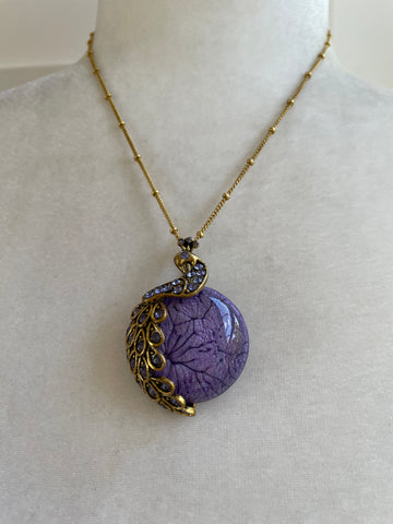 90s Gorgeous Glass Peacock Gold Plated Chain Pendant Necklace