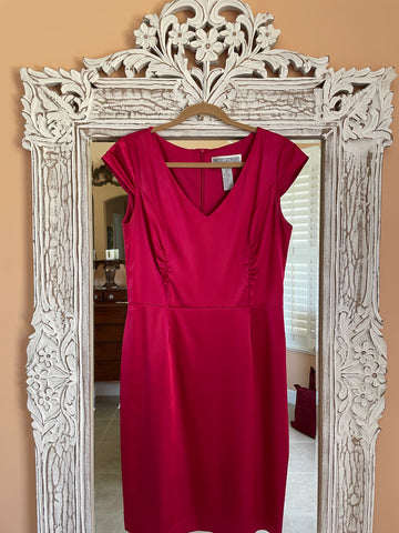 2000s Striking Red Color Poly Back Zip Dress