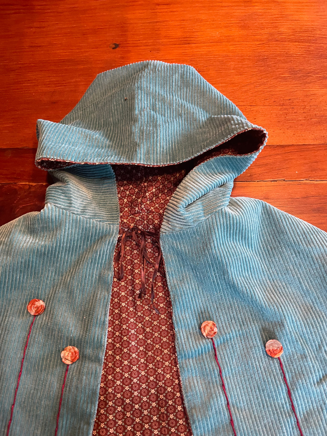 Vintage Beads & Fabric Tie Hoodie Toddler Cape 12-24 Months