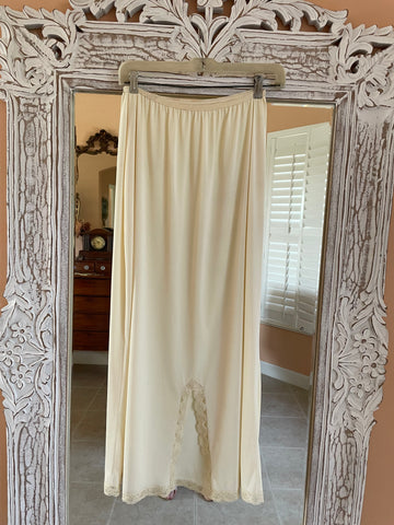 Vintage 70s Silky Poly Lace Maxi Lingerie Half Slip Med