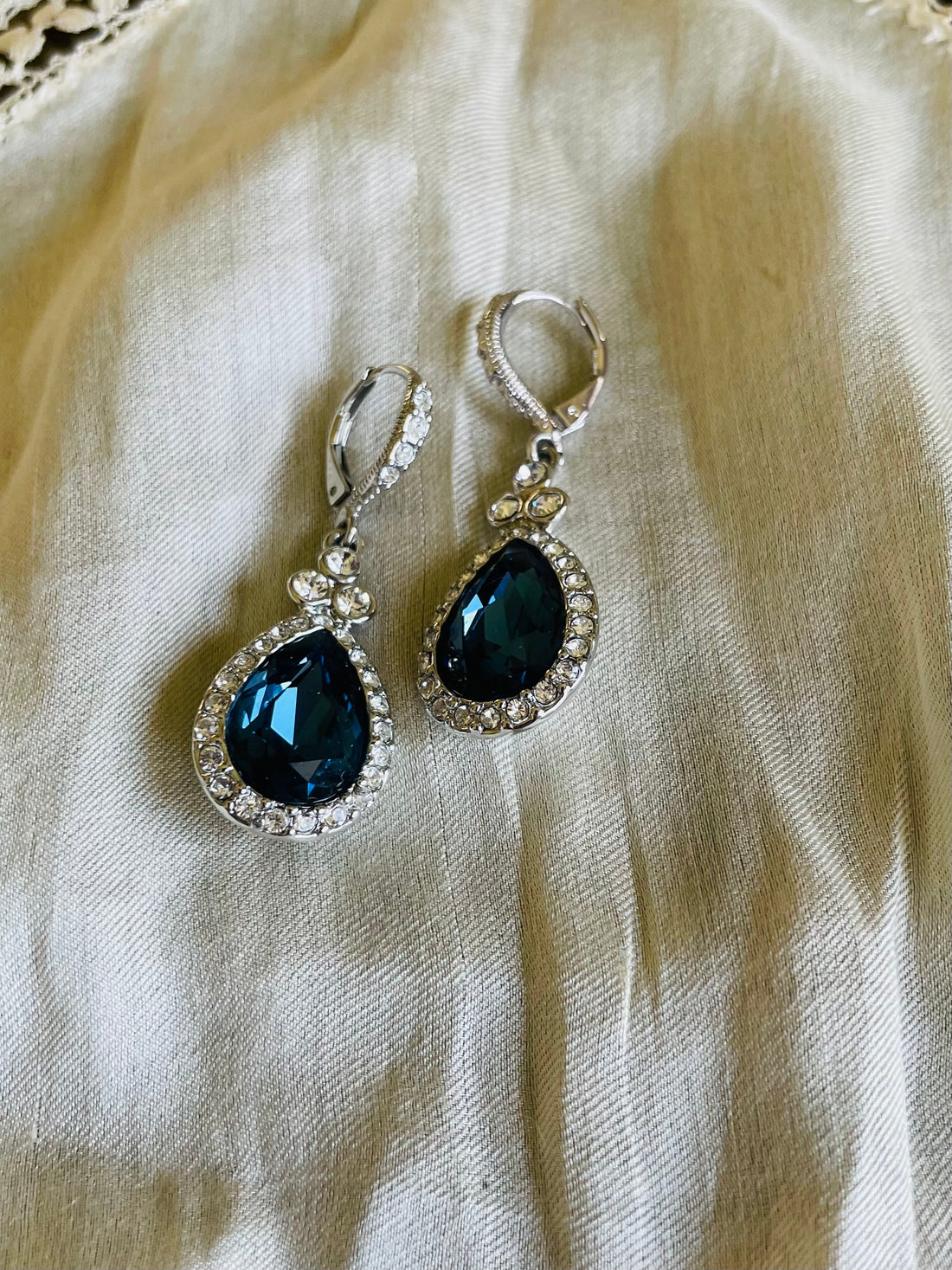 Givenchy Dark Blue Rhinestone Silver Tone Crystal Pierced Earrings
