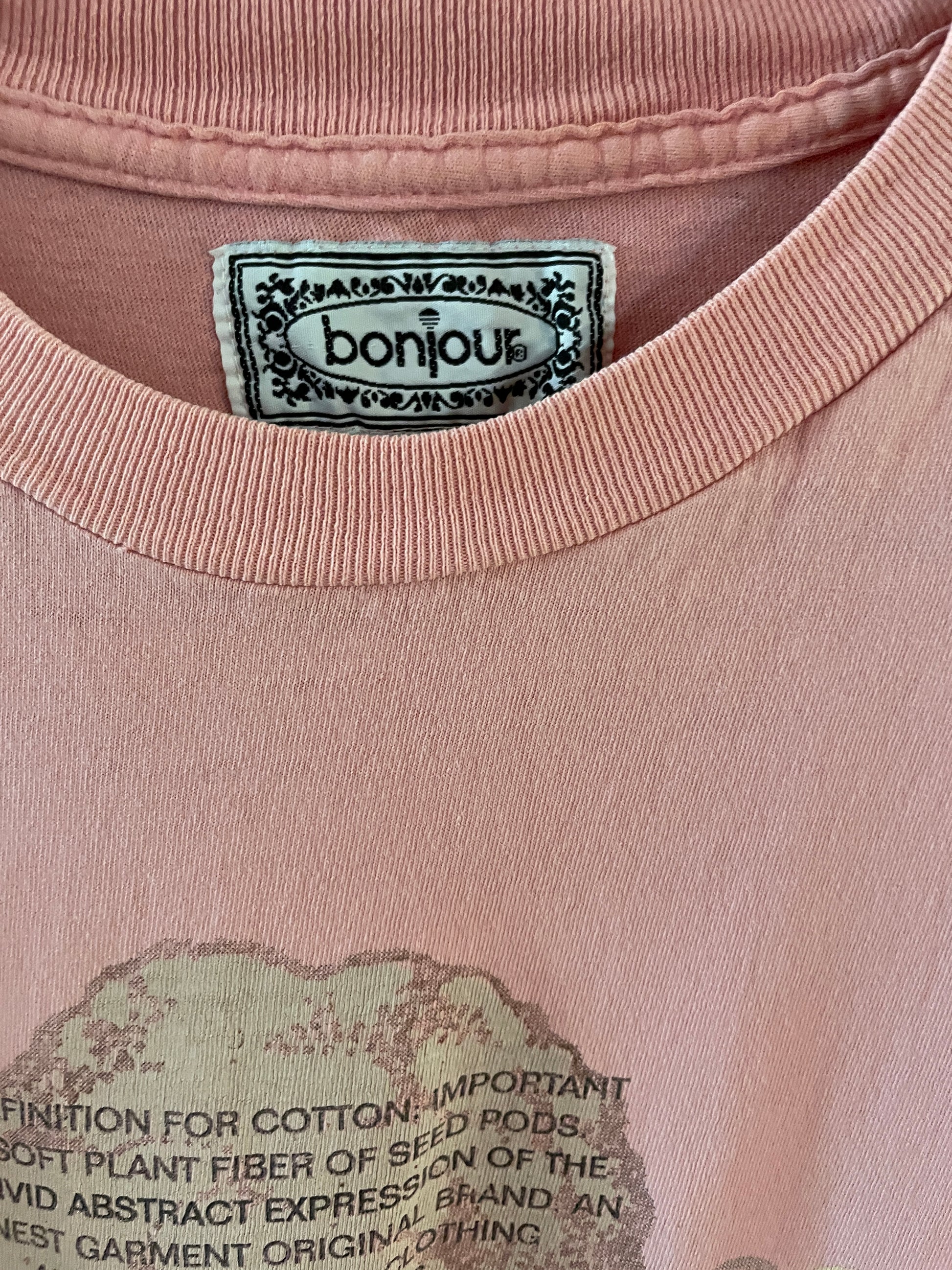  90s Bonjour 100% Cotton Free Size Pink T Shirt Top X/L