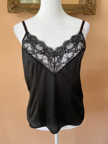 Diane Von Furstenberg Black Lingerie Cami. Lace bodice. Sm