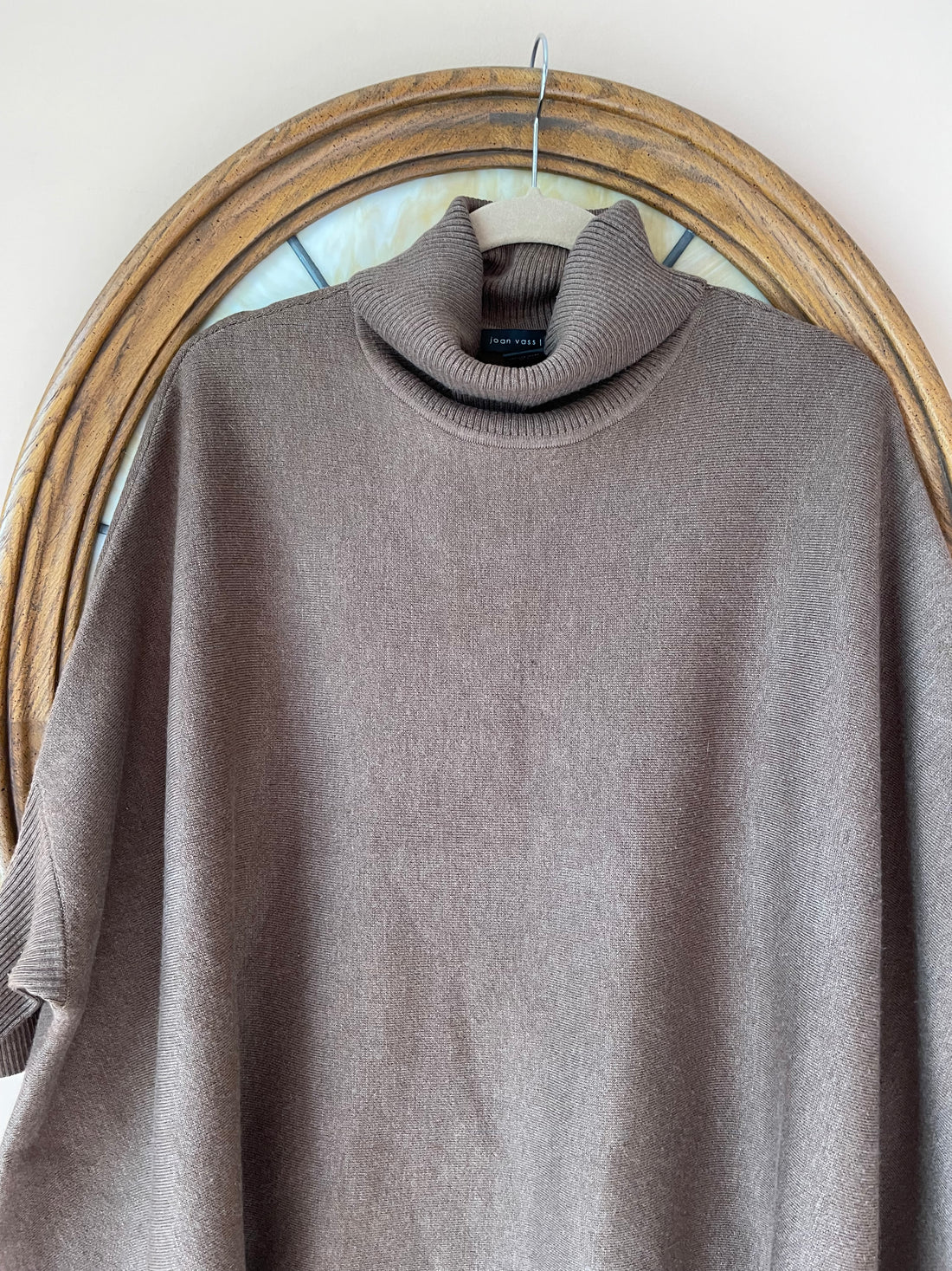 Vintage Joan Vass Brown Fringed Turtleneck Sweater Poncho Lg/XL