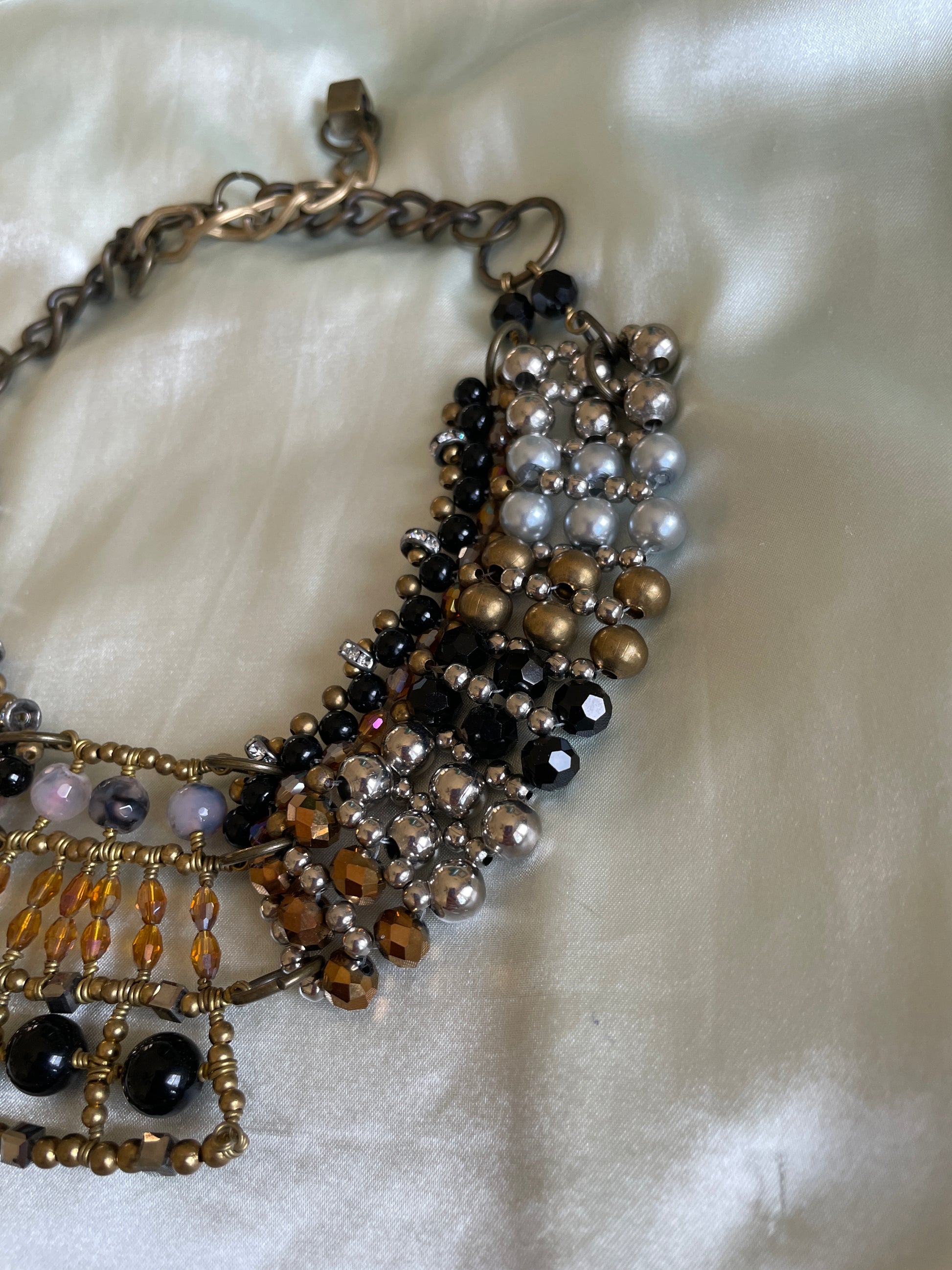  2000s Pam Hiran Handcrafted Glass Beaded Stunning Choker Bib Necklace