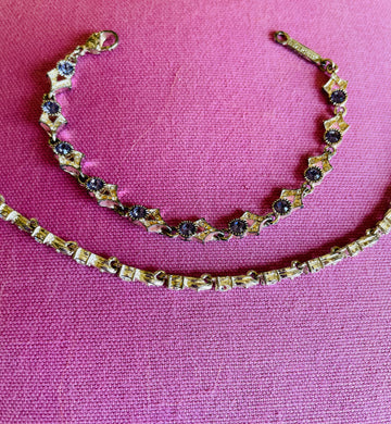 90s Vintage 2 Signed Napier Nina Ricci Crystal Silver Tone Bracelets