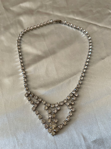 50s Beautiful Clear Rhinestone Silver Tone Choker Necklace