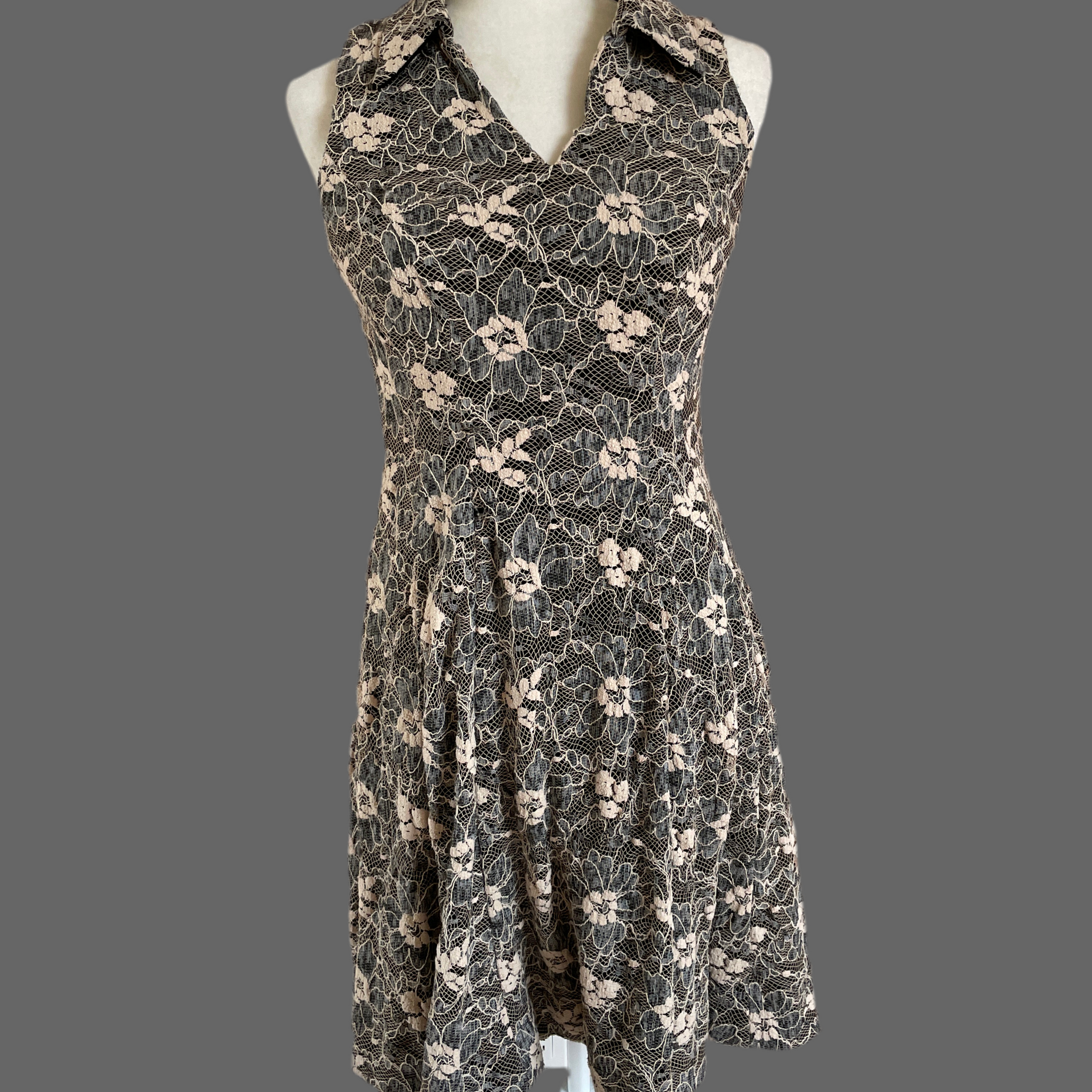 2000s Black Floral Lace Sleeveless Dress S/M