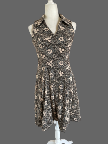 2000s Black Floral Lace Sleeveless Dress S/M