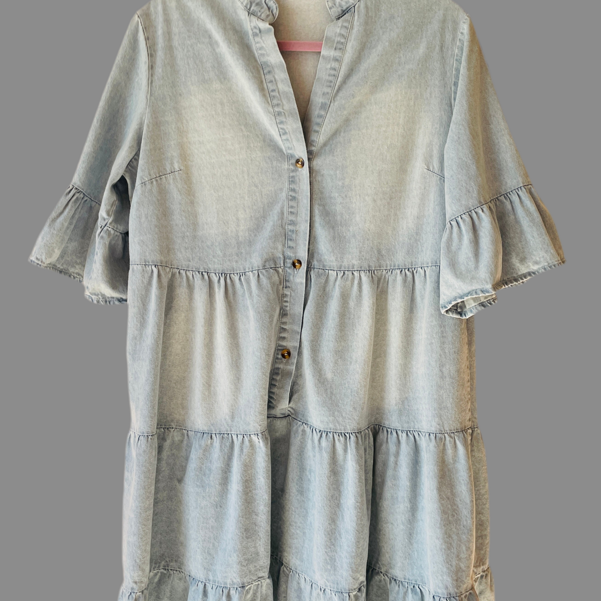 2000s Blue Washed Denim Tiered Casual Dress M/L