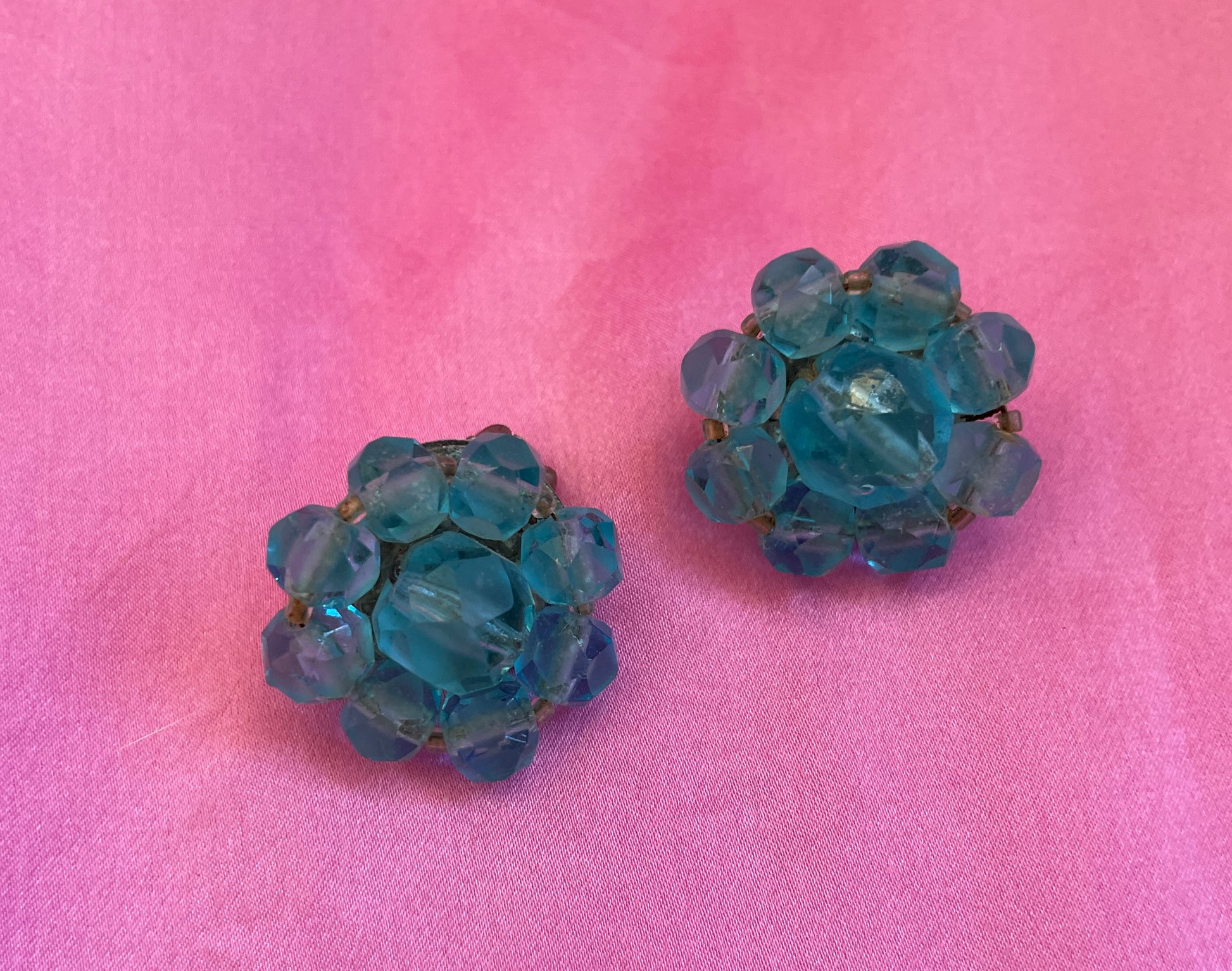  50s Blue Floral Acrylic Clip Earrings