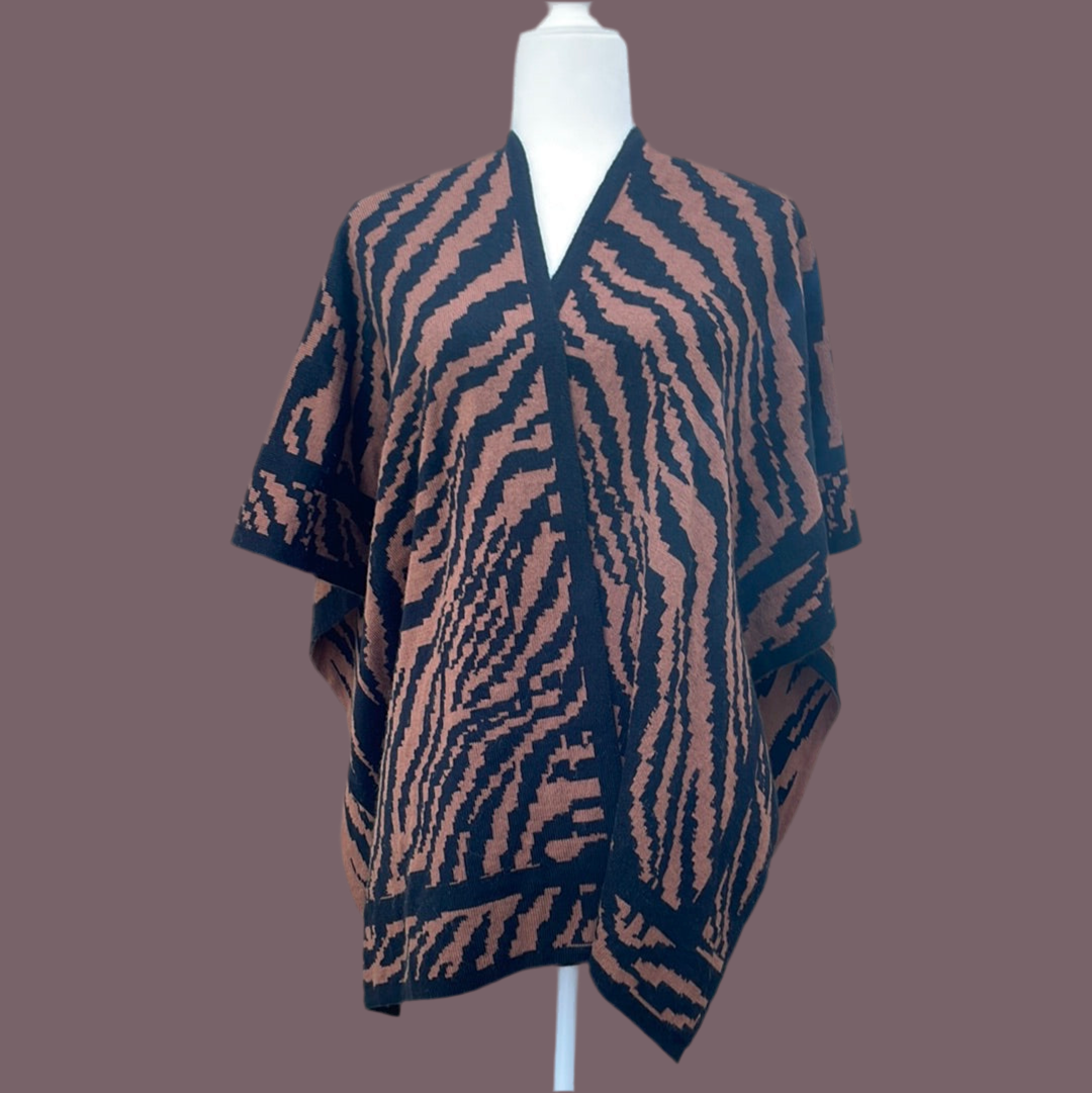 2000s Wrap Black Brown Animal Print Cape Wrap Free Size