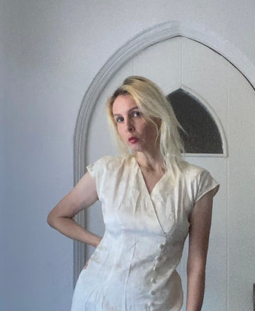 Sexy Elegance 80s Jamie Brooke White Silky High Slit Dress S